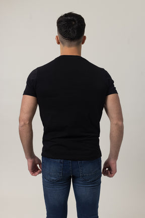 T-Shirt Cotton Lycra Round Neck  - Black