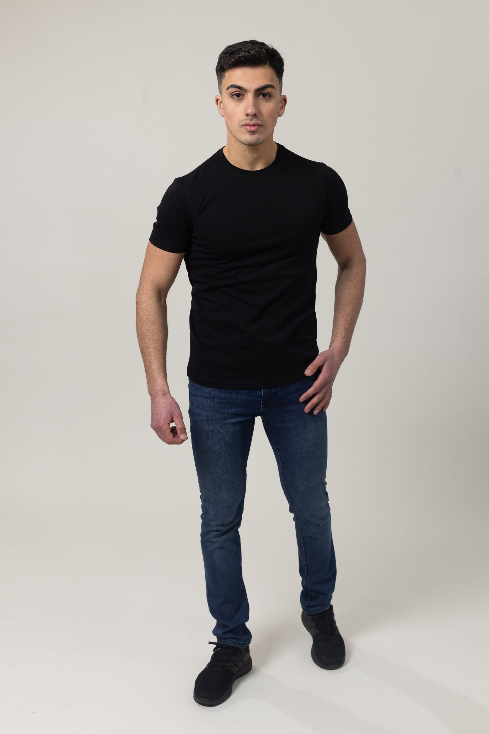 T-Shirt Cotton Lycra Round Neck  - Black