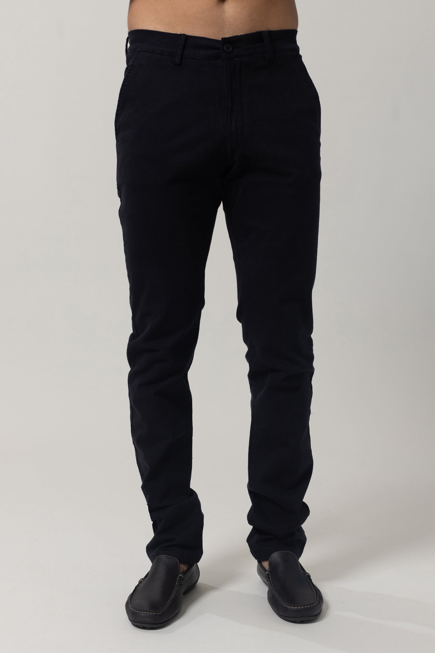 Plain Twill Cotton Pants with Lycra - Slim - Black