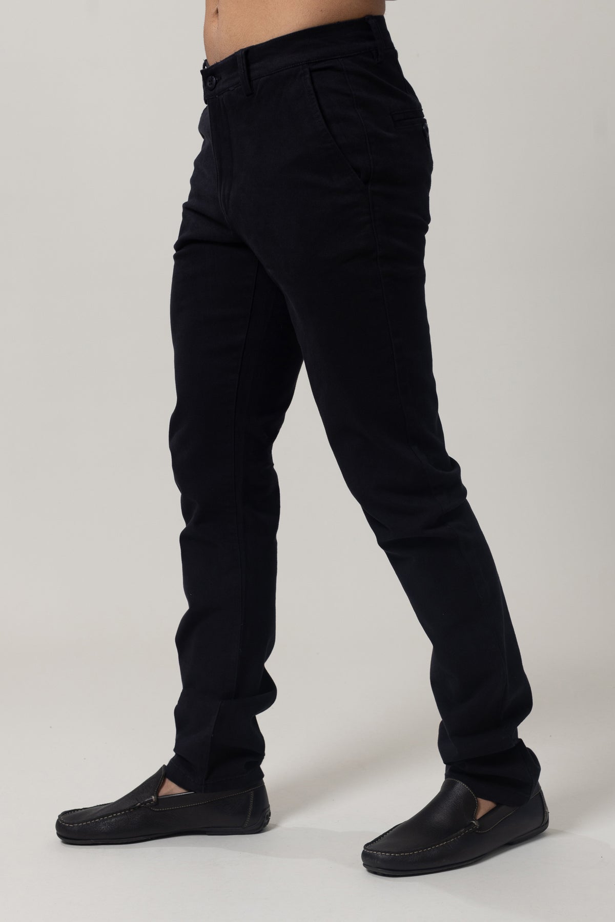 Plain Twill Cotton Pants with Lycra - Slim - Black