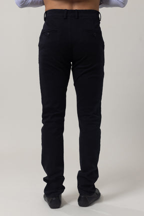 Plain Twill Cotton Pants with Lycra - Slim - Black