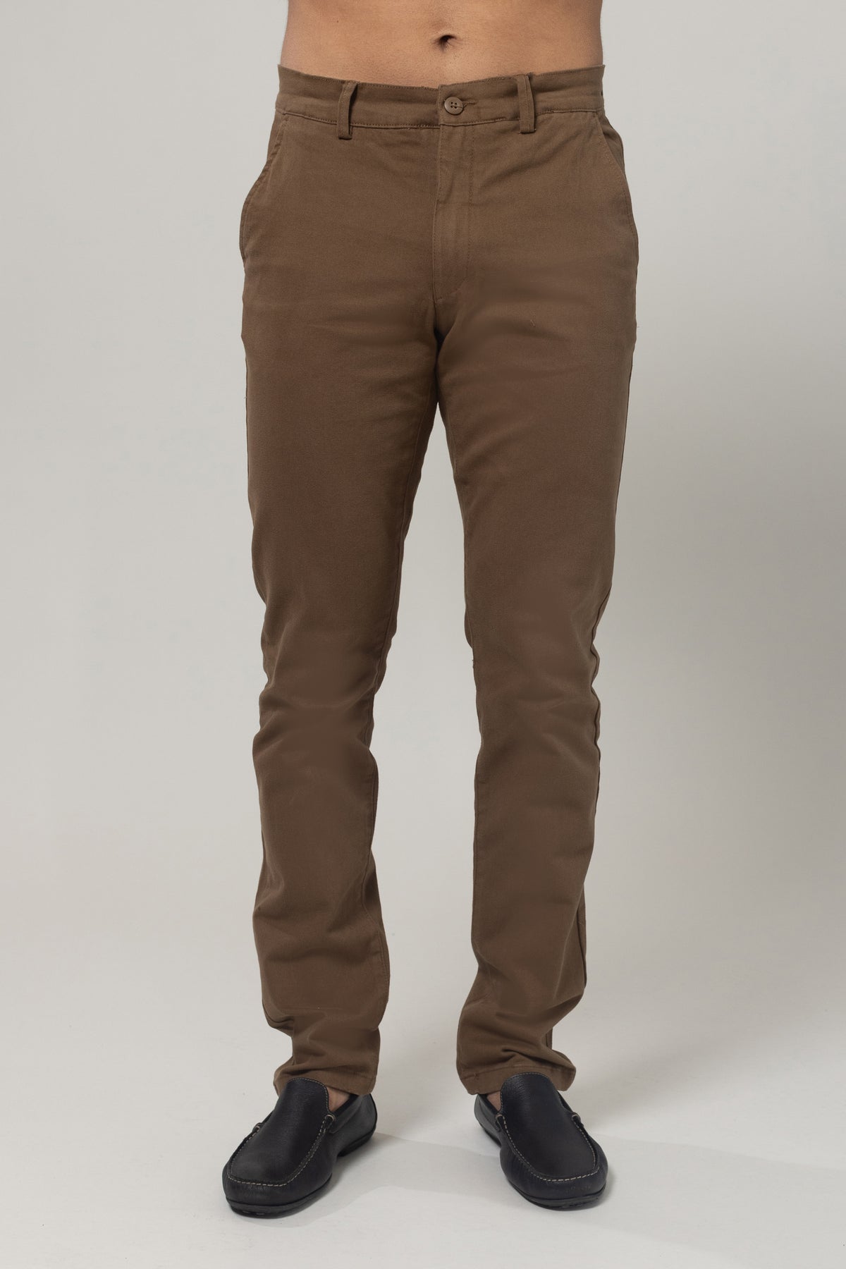 Plain Twill Cotton Pants with Lycra - Slim - Kaki