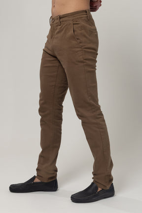 Plain Twill Cotton Pants with Lycra - Slim - Kaki