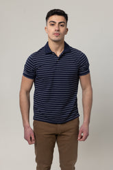 Yarn Dye Pique Polo T-Shirt - Navy