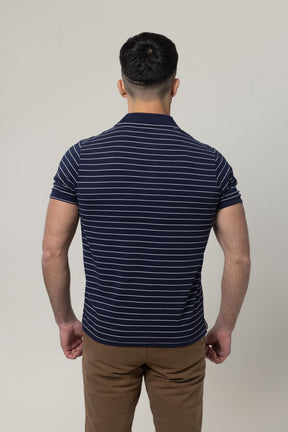 Yarn Dye Pique Polo T-Shirt - Navy