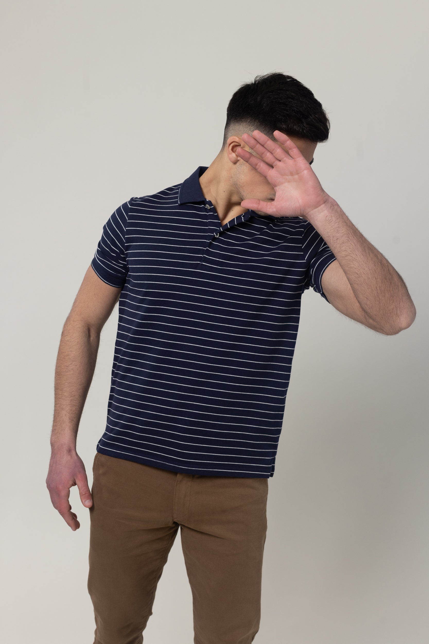 Yarn Dye Pique Polo T-Shirt - Navy