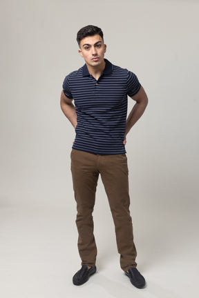 Yarn Dye Pique Polo T-Shirt - Navy