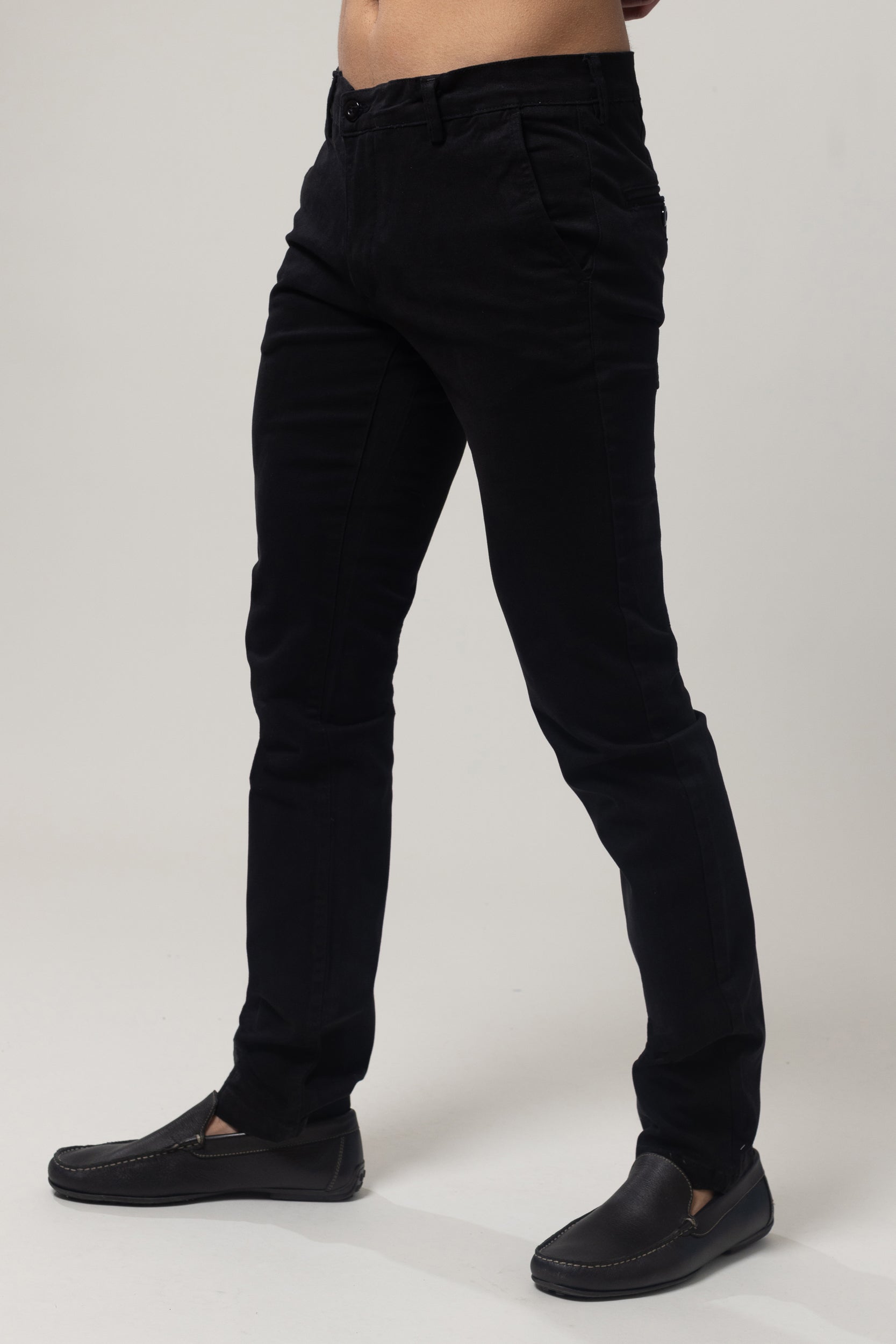 Plain Twill Cotton Pants with Lycra - Slim - Navy