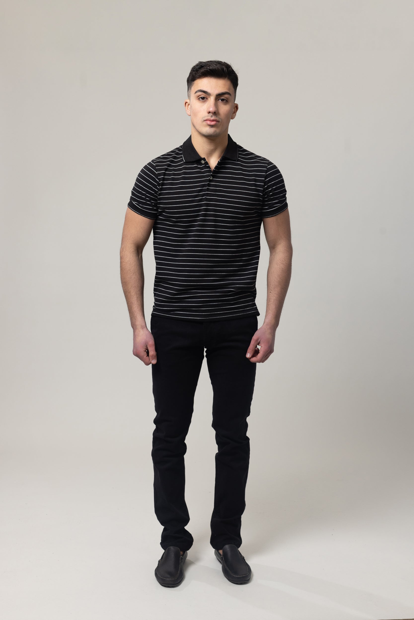 Yarn Dye Pique Polo T-Shirt - Black