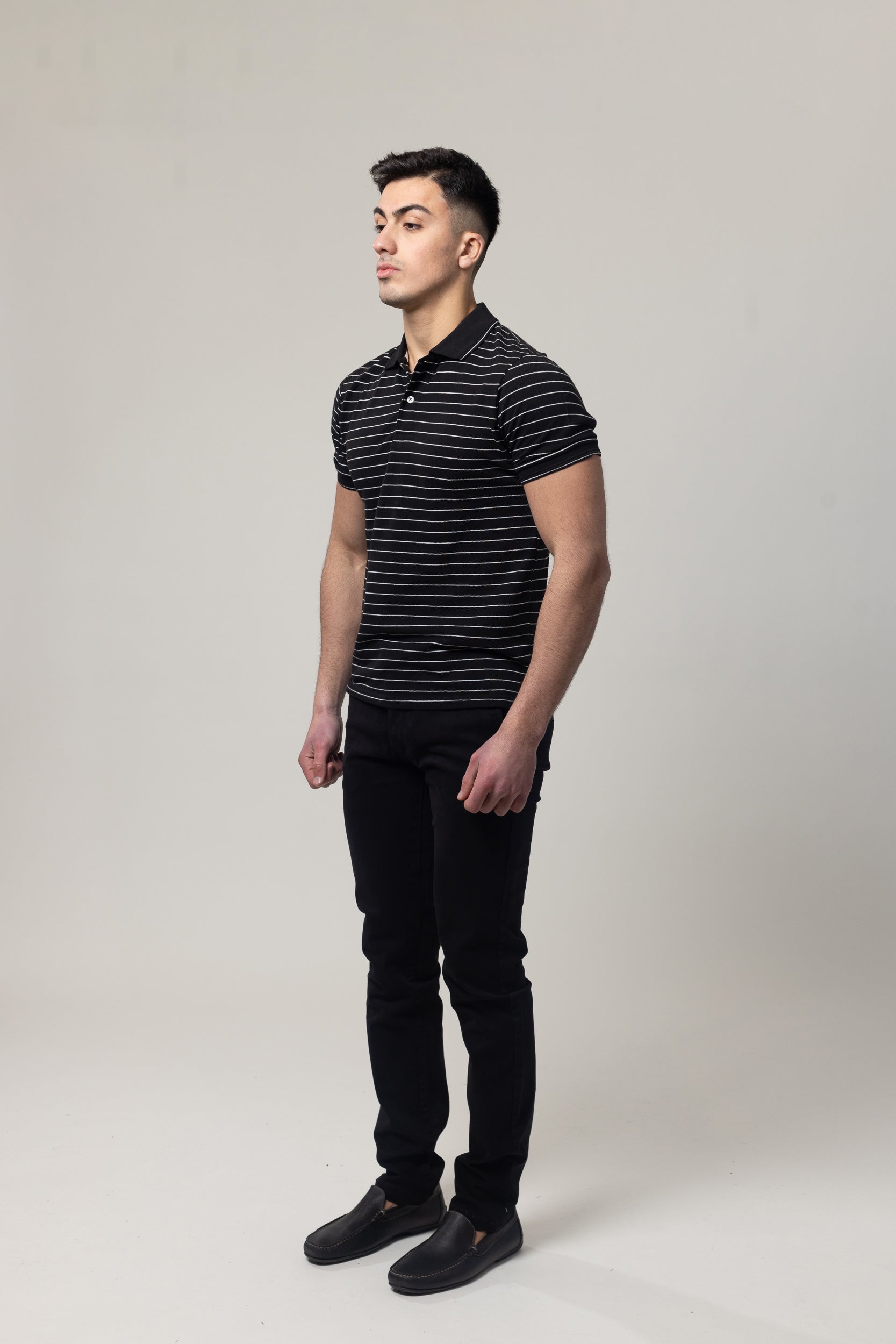 Yarn Dye Pique Polo T-Shirt - Black