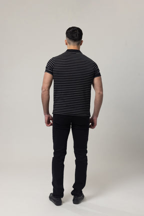 Yarn Dye Pique Polo T-Shirt - Black