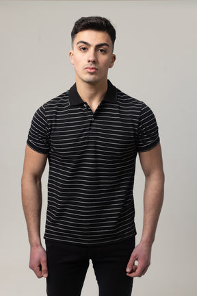 Yarn Dye Pique Polo T-Shirt - Black