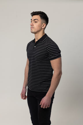 Yarn Dye Pique Polo T-Shirt - Black