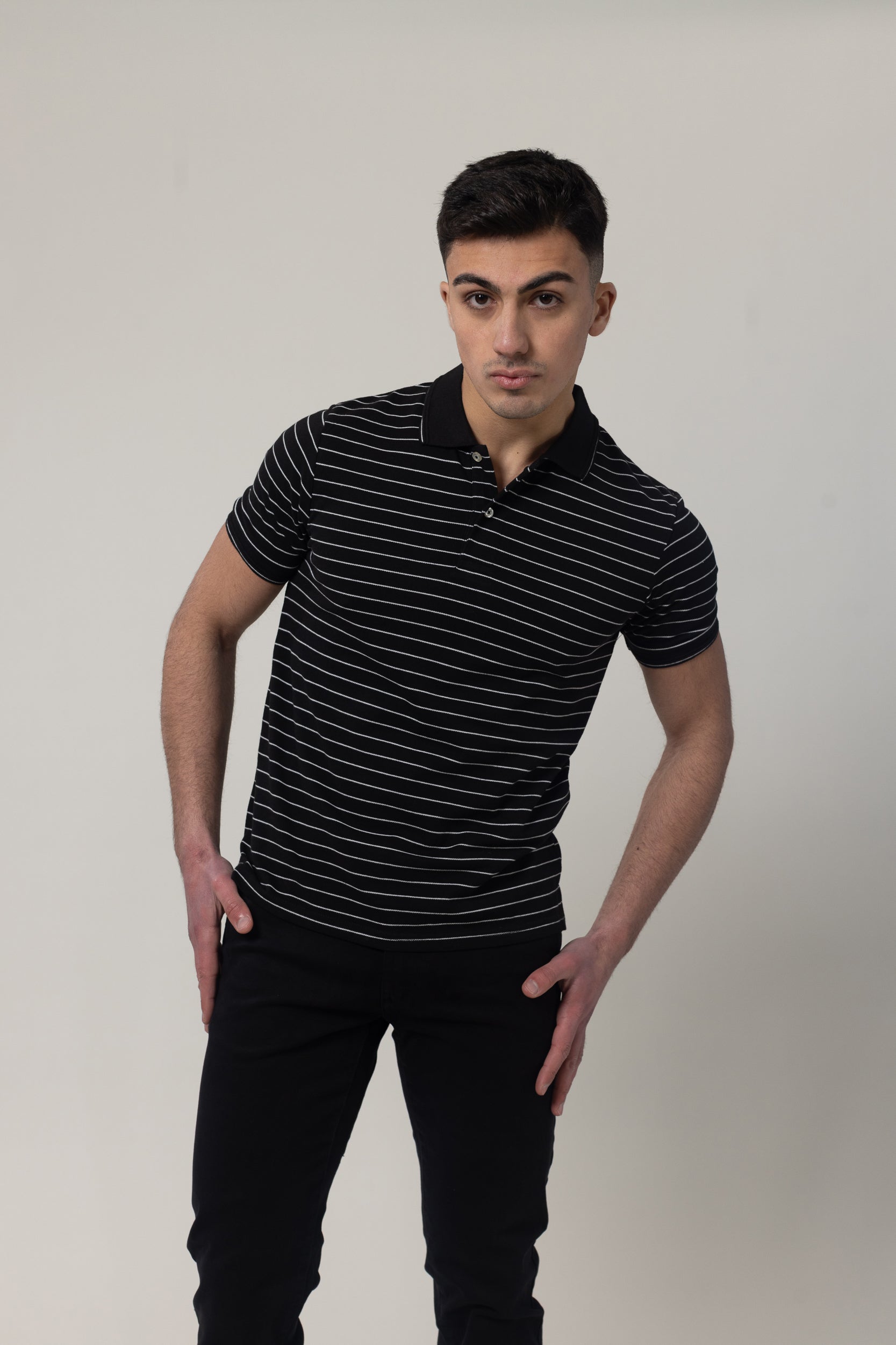 Yarn Dye Pique Polo T-Shirt - Black