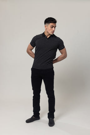 Yarn Dye Pique Polo T-Shirt - Black