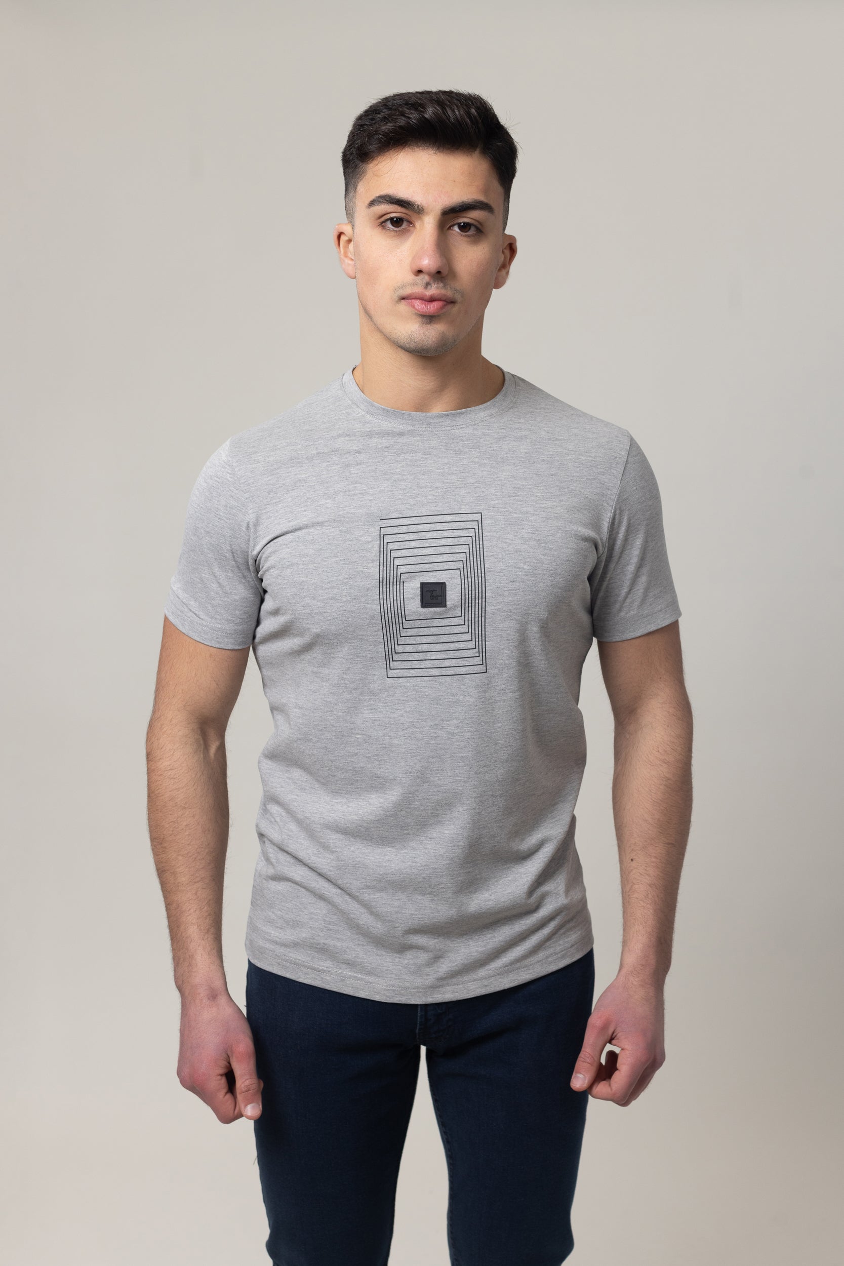 T-Shirt Cotton Lycra Round Neck Rubber Print - Grey