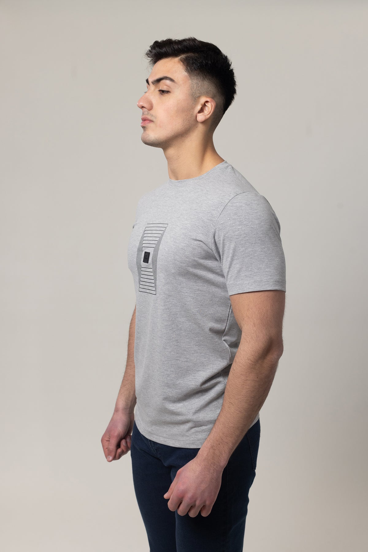 T-Shirt Cotton Lycra Round Neck Rubber Print - Grey