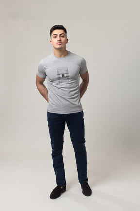 T-Shirt Cotton Lycra Round Neck Rubber Print - Grey