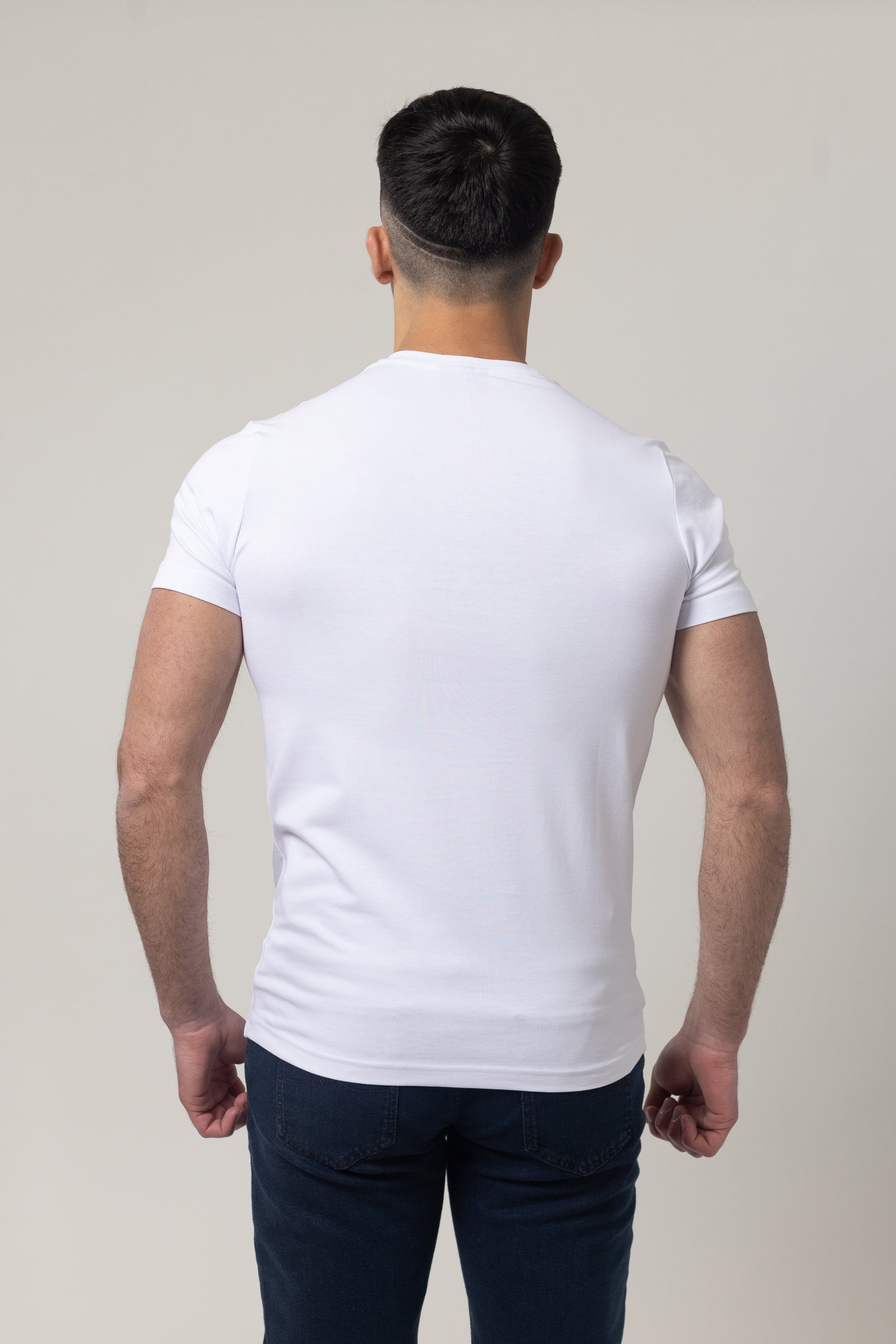 T-Shirt Cotton Lycra Round Neck  - White