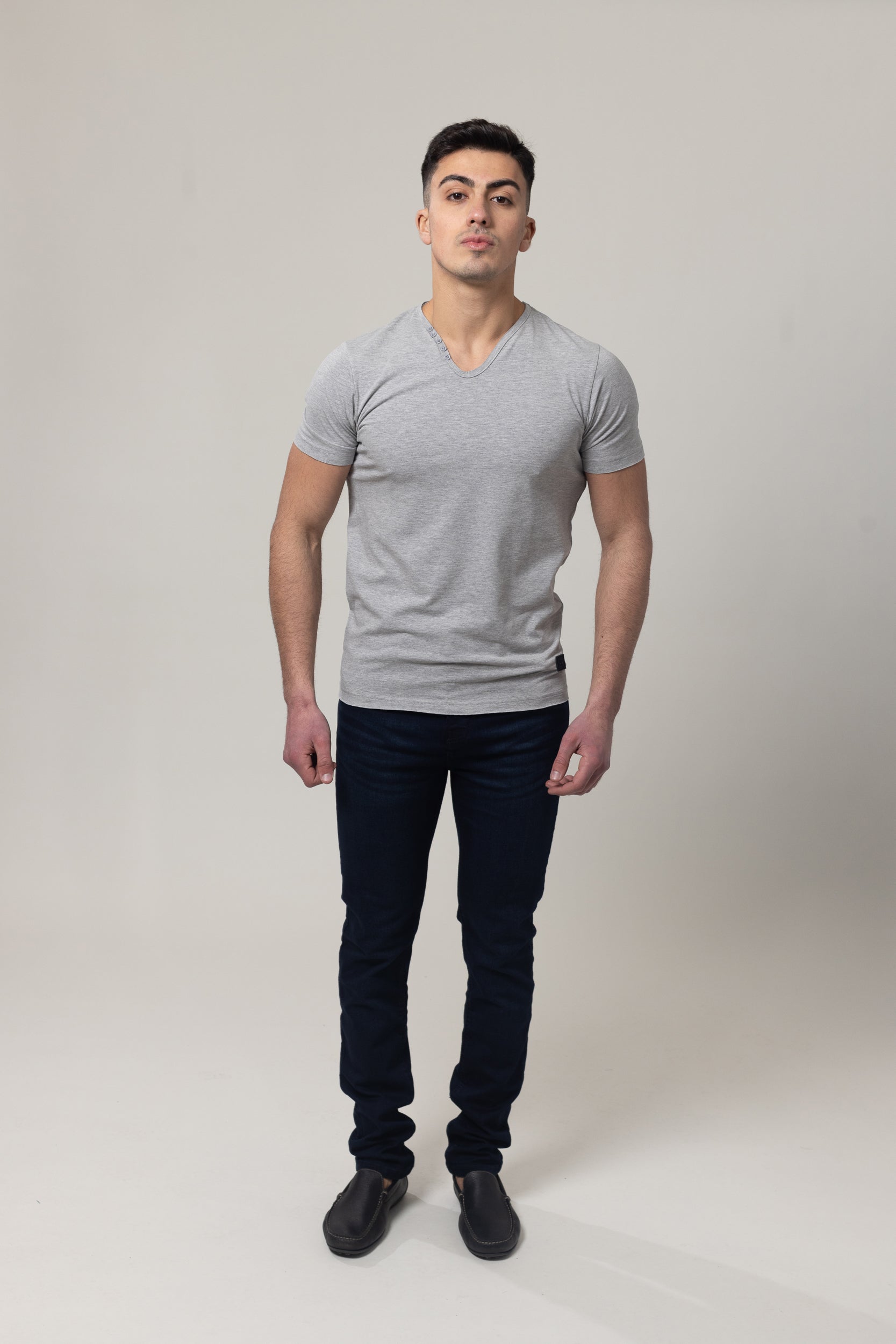 T-Shirt Cotton Lycra V- Neck  - Grey