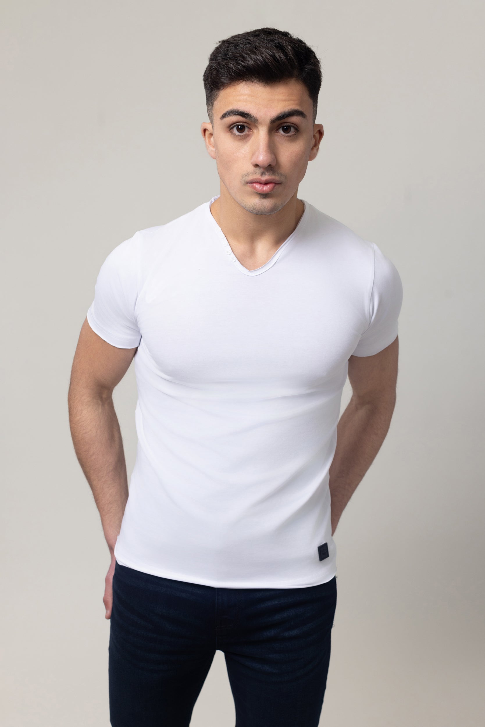 T-Shirt Cotton Lycra V- Neck  - White