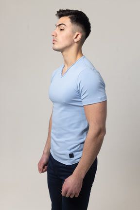 T-Shirt Cotton Lycra V- Neck  - Blue