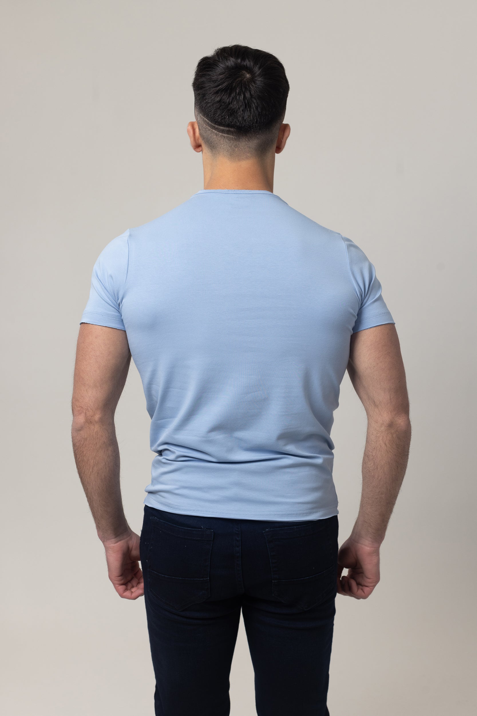 T-Shirt Cotton Lycra V- Neck  - Blue