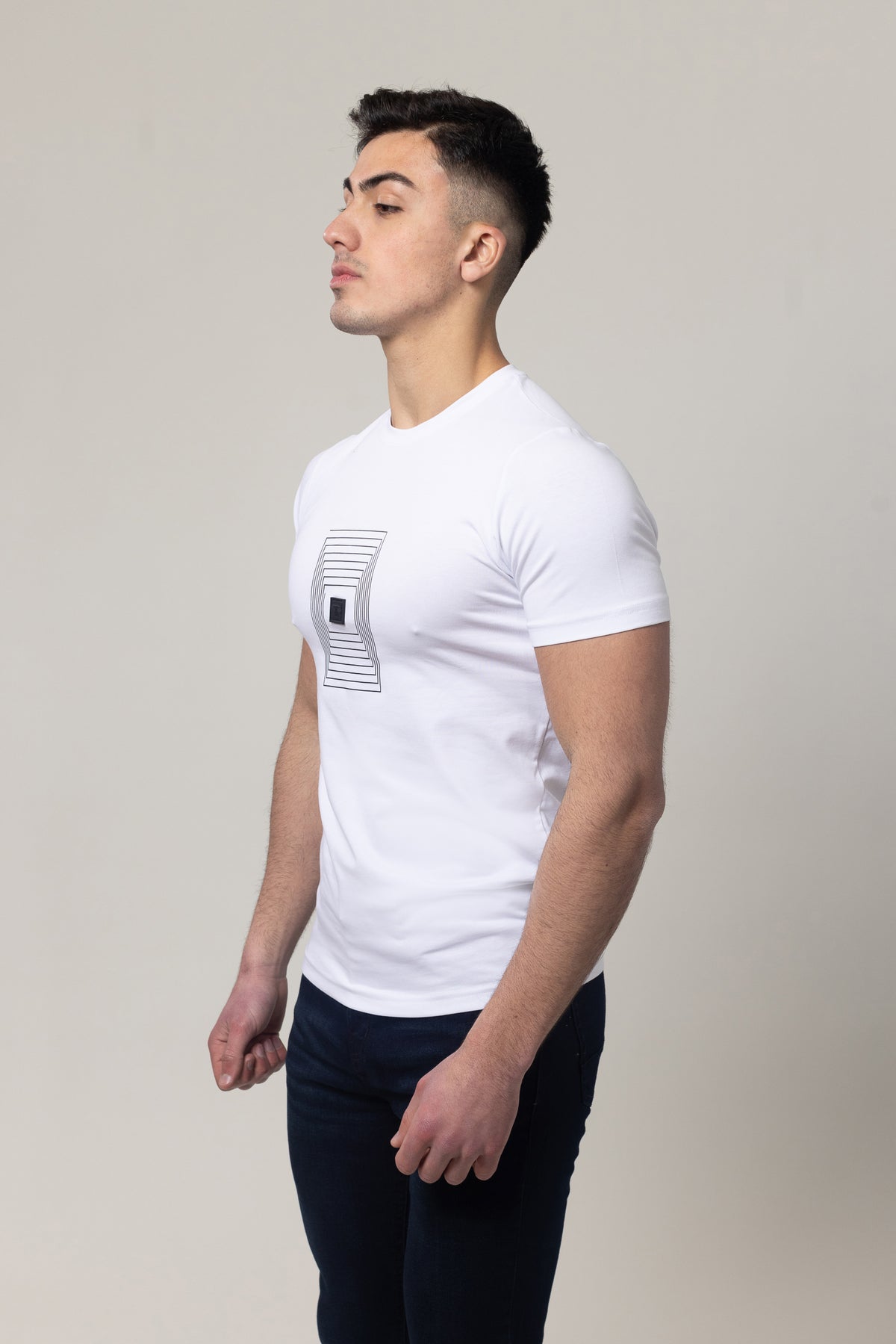 T-Shirt Cotton Lycra Round Neck Rubber Print - White