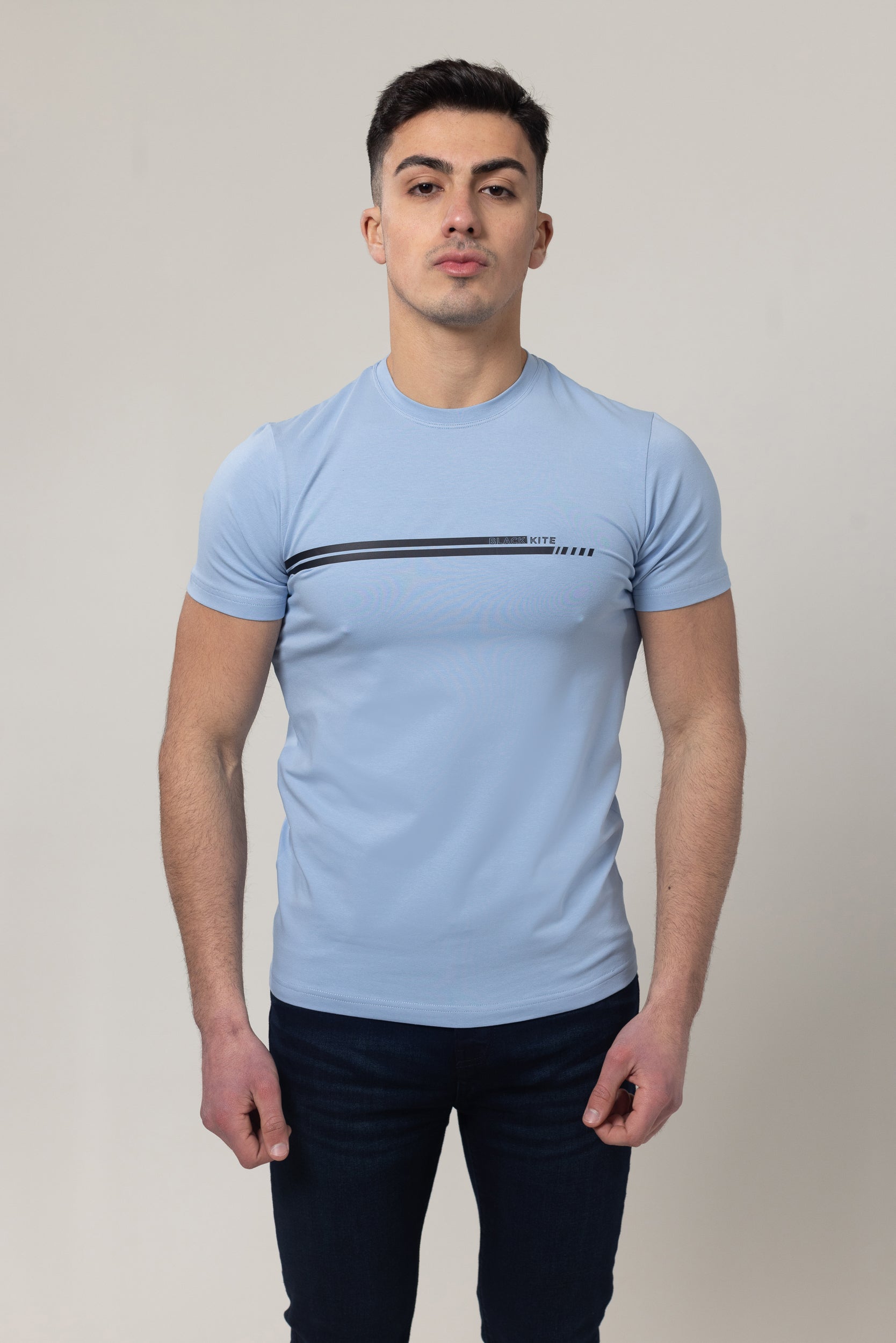 T-Shirt Cotton Lycra Round Neck  - Blue