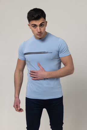 T-Shirt Cotton Lycra Round Neck  - Blue