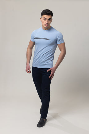 T-Shirt Cotton Lycra Round Neck  - Blue