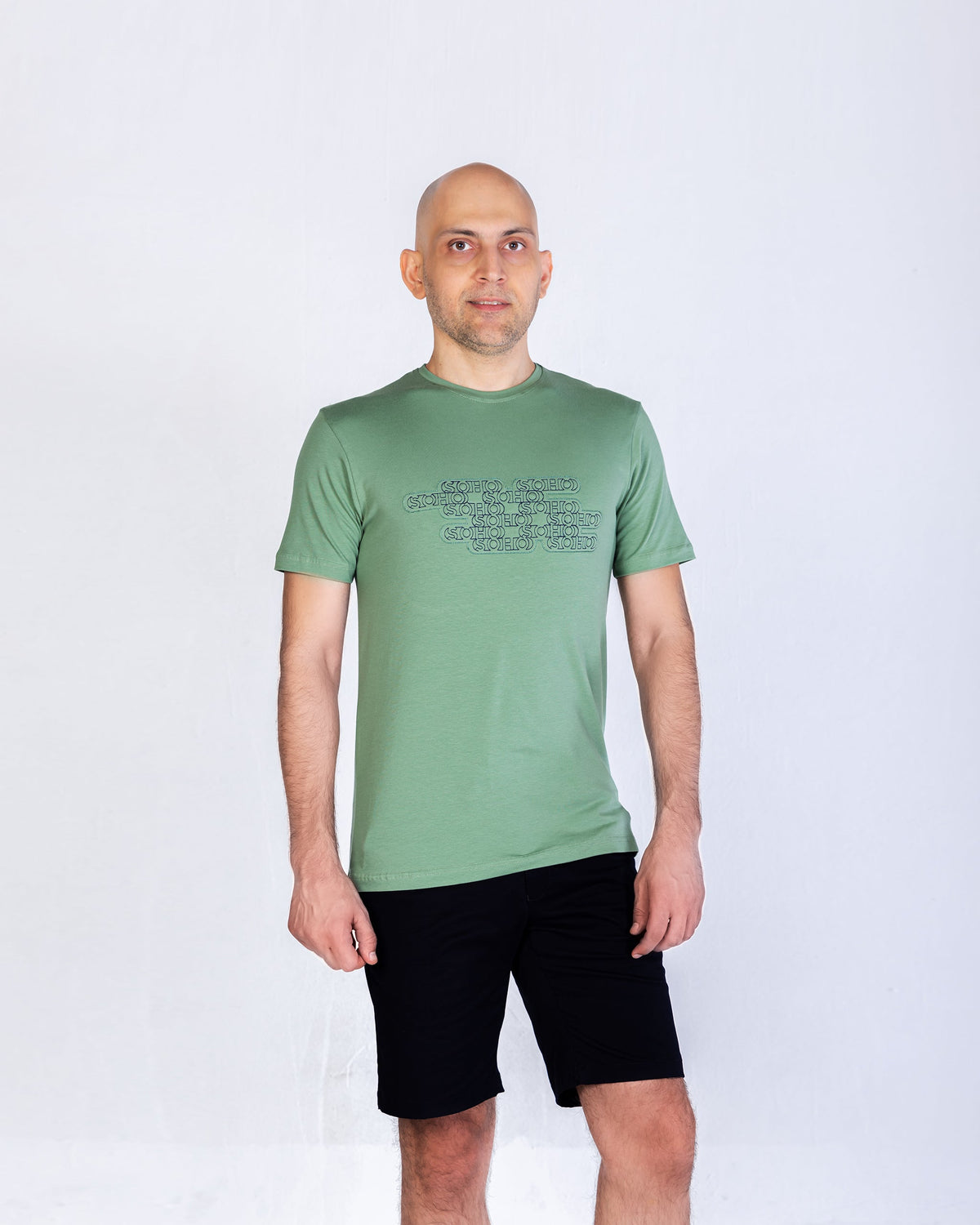 T-Shirt Cotton Lycra Round Neck Garniture  Artwork - Green