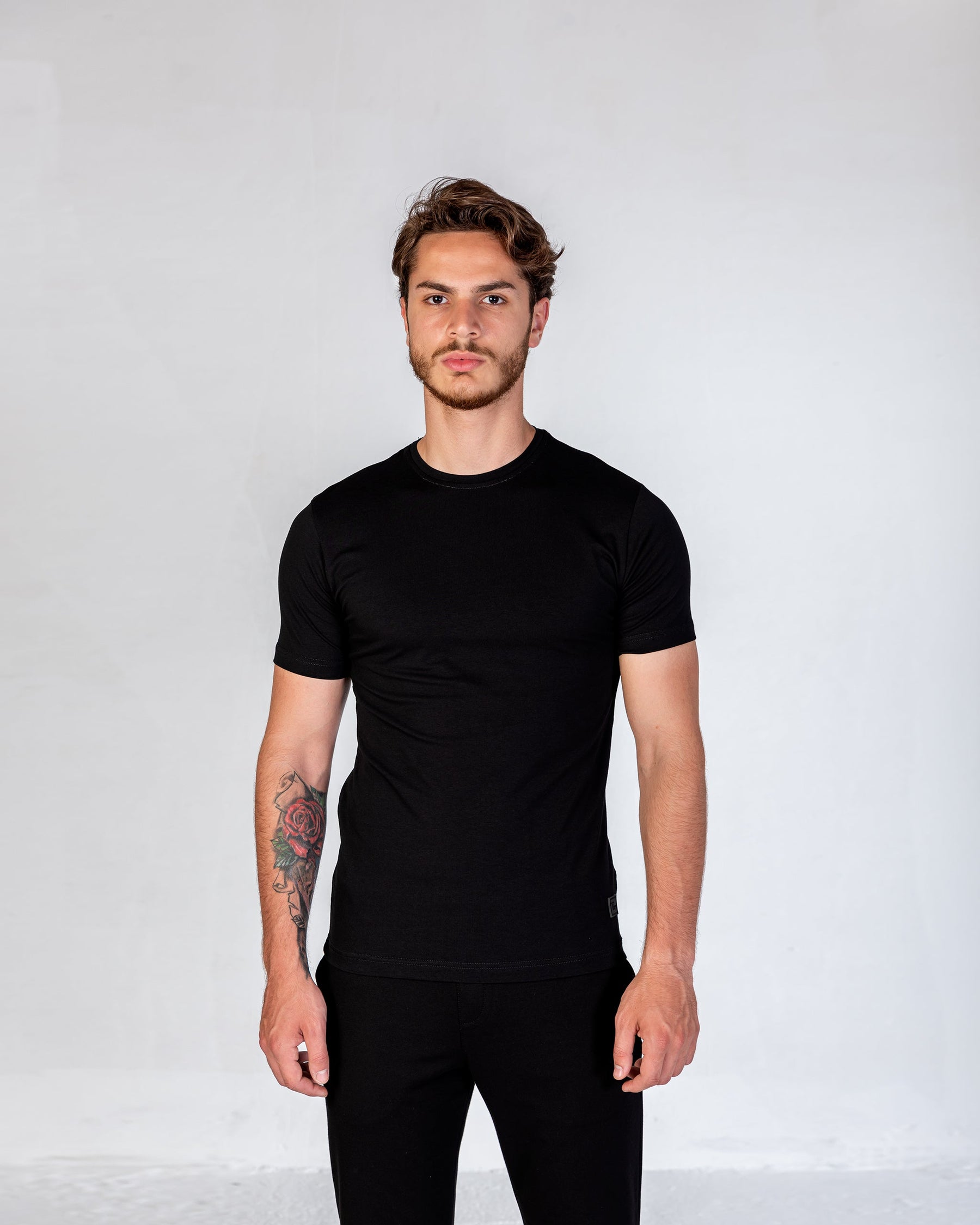 T-Shirt Cotton Lycra Round Neck Plain - Black