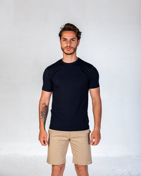 T-Shirt Cotton Lycra Round Neck Plain - Navy