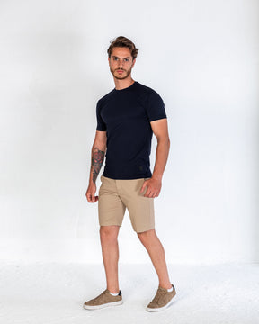 T-Shirt Cotton Lycra Round Neck Plain - Navy