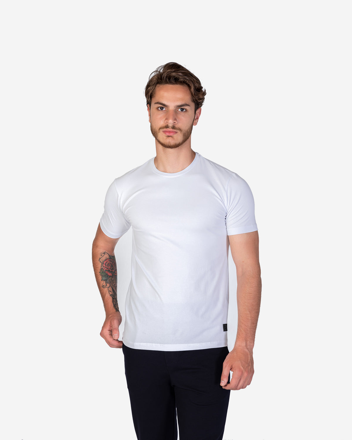 T-Shirt Cotton Lycra Round Neck Plain - White