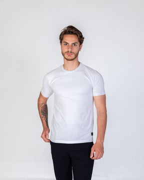 T-Shirt Cotton Lycra Round Neck Plain - White