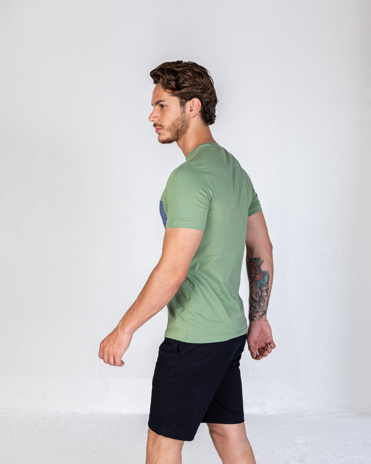 T-Shirt Cotton Lycra Round Neck With Pocket - Green