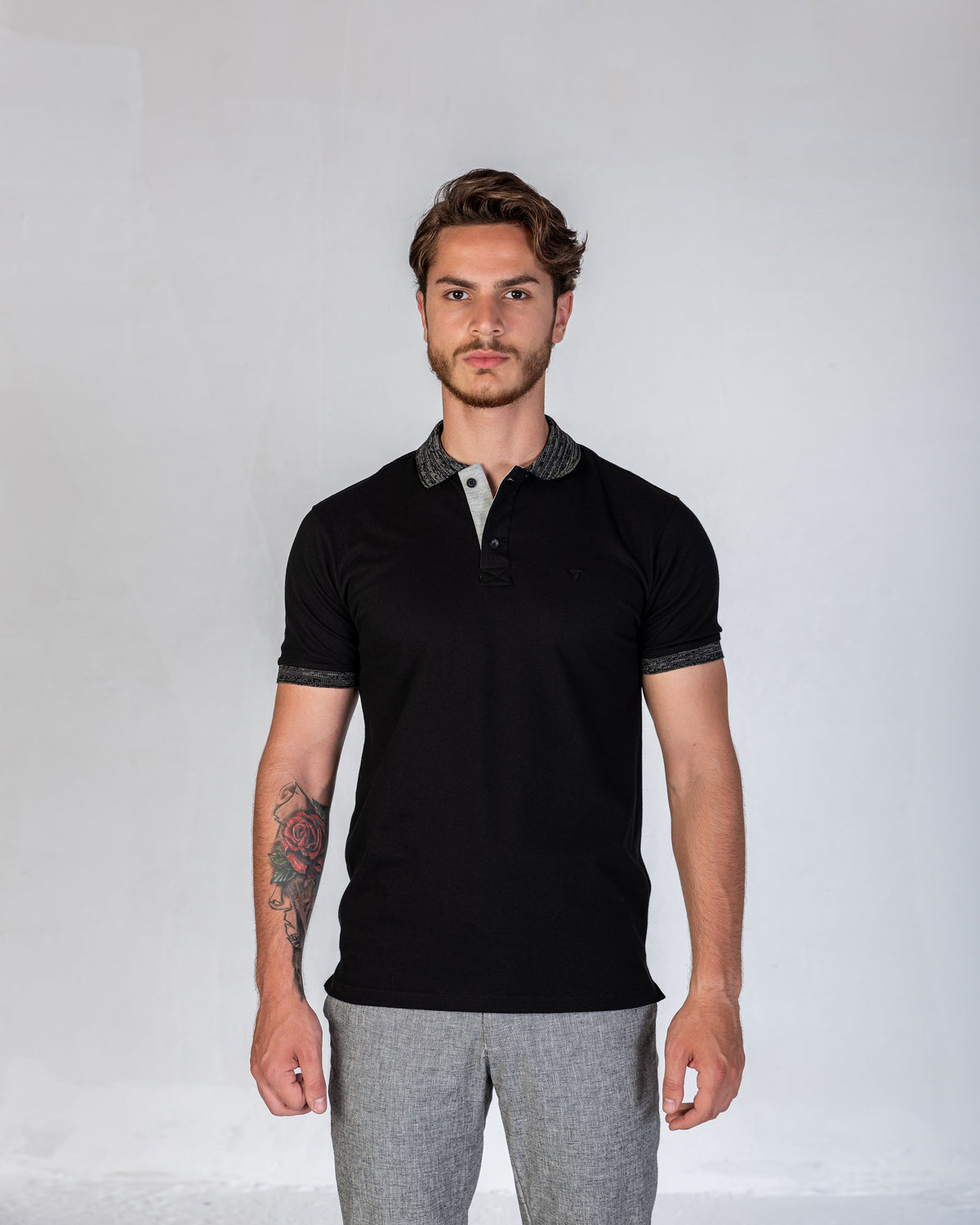 T-Shirt Polo Jakar Collar - Black