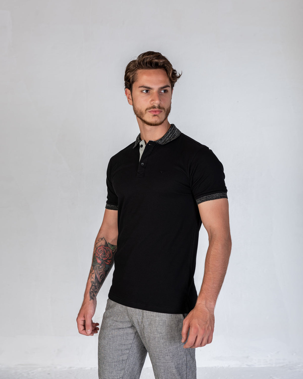 T-Shirt Polo Jakar Collar - Black
