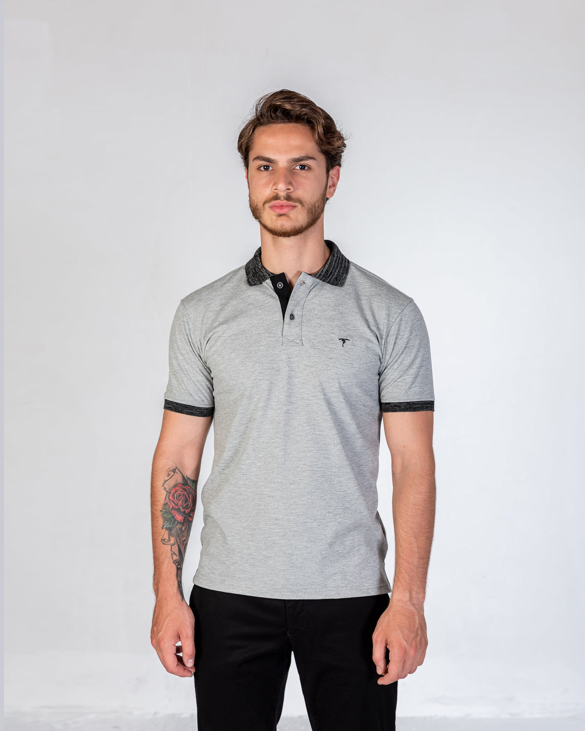 T-Shirt Polo Jakar Collar - Mix-Grey