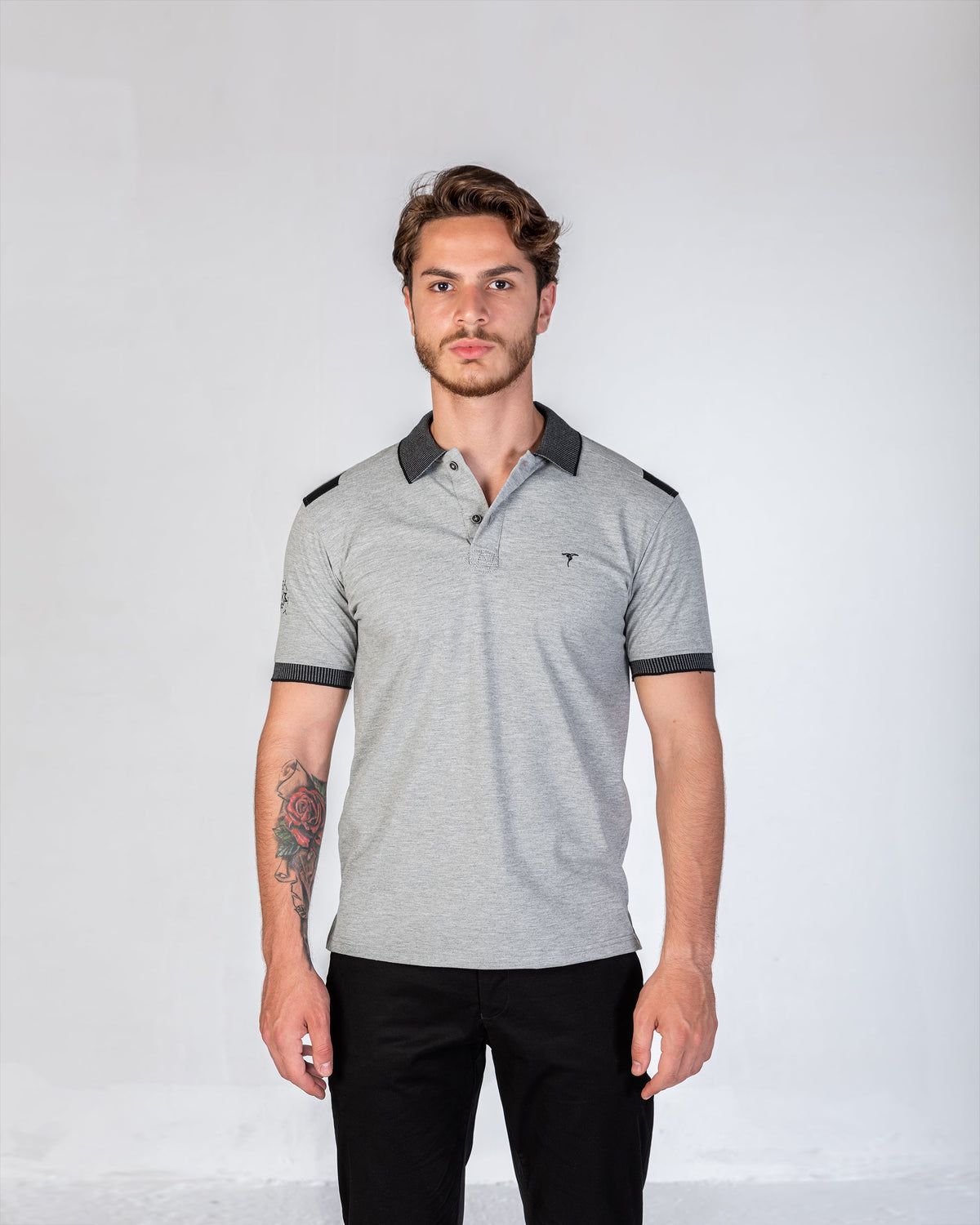 T-Shirt Polo Jakar Collar - Mix-Grey