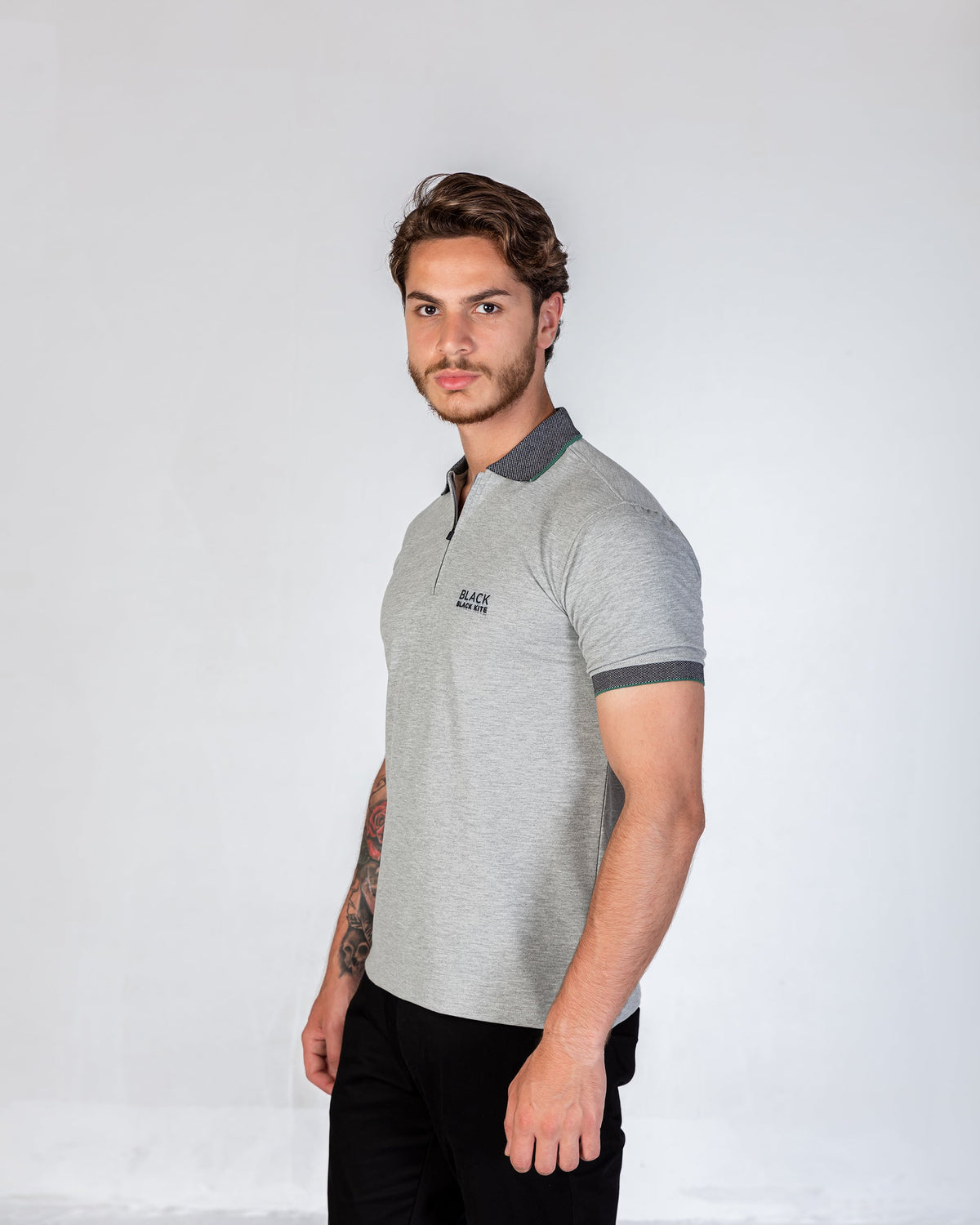 T-Shirt Polo Jakar Collar With Zipper - Mix-Grey