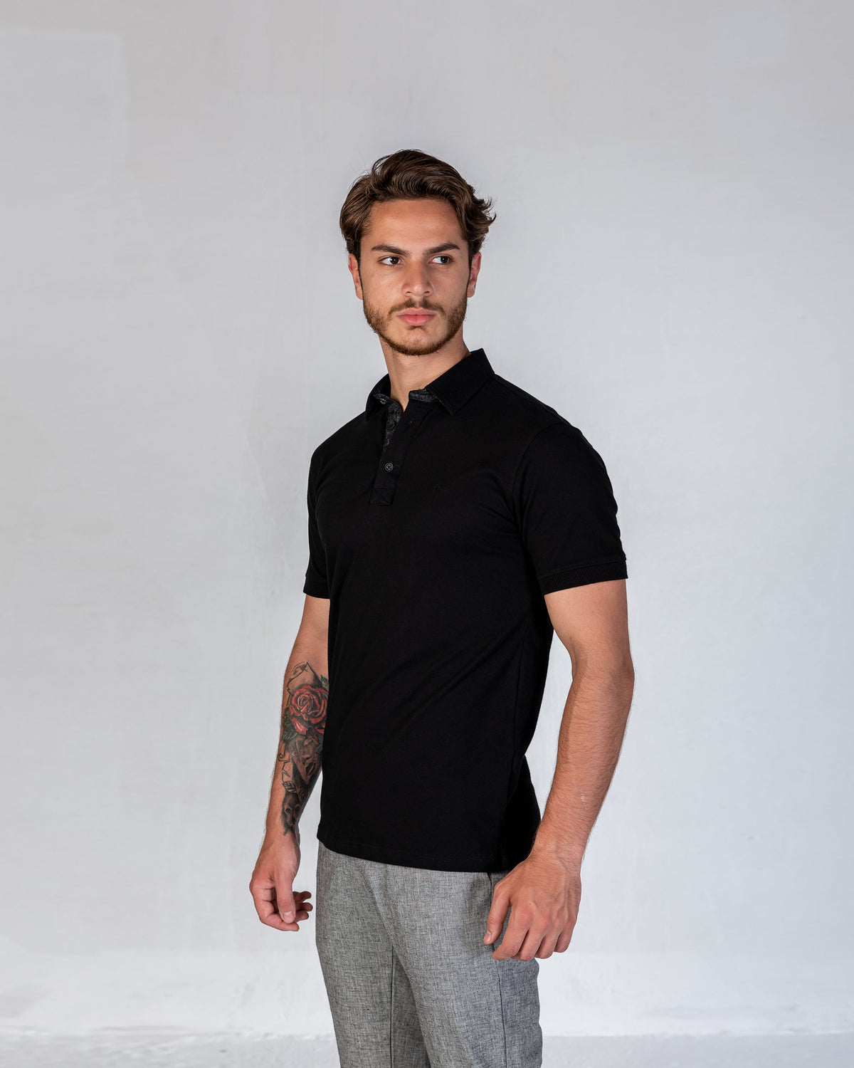 T-Shirt Polo Plain Garniture - Black